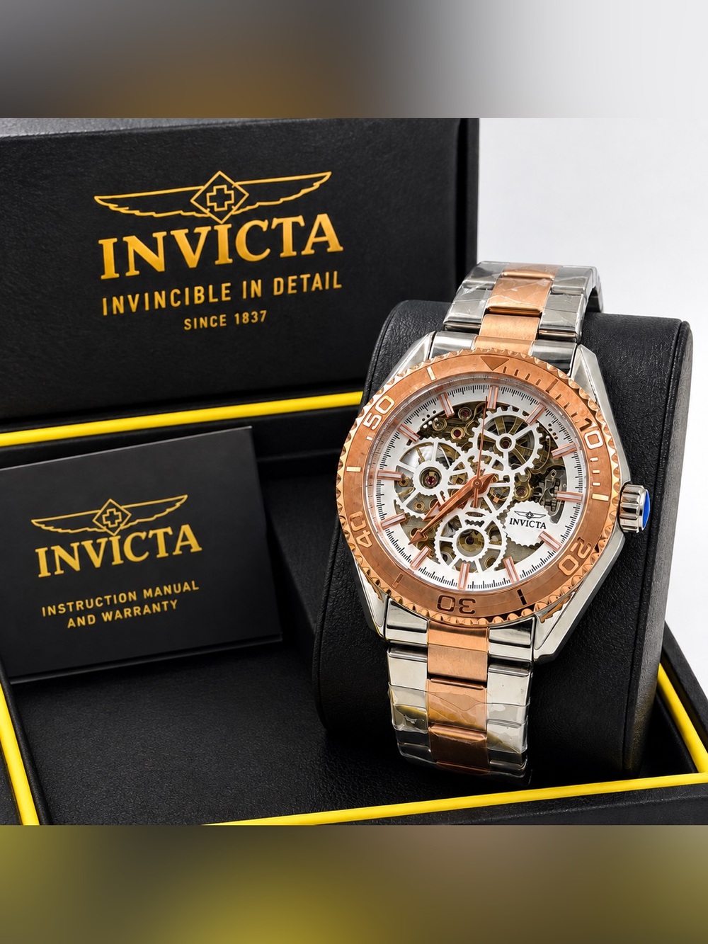 Invicta Men’s Automatic Skeleton Watch Two-Tone Rose Gold Stainless Steel